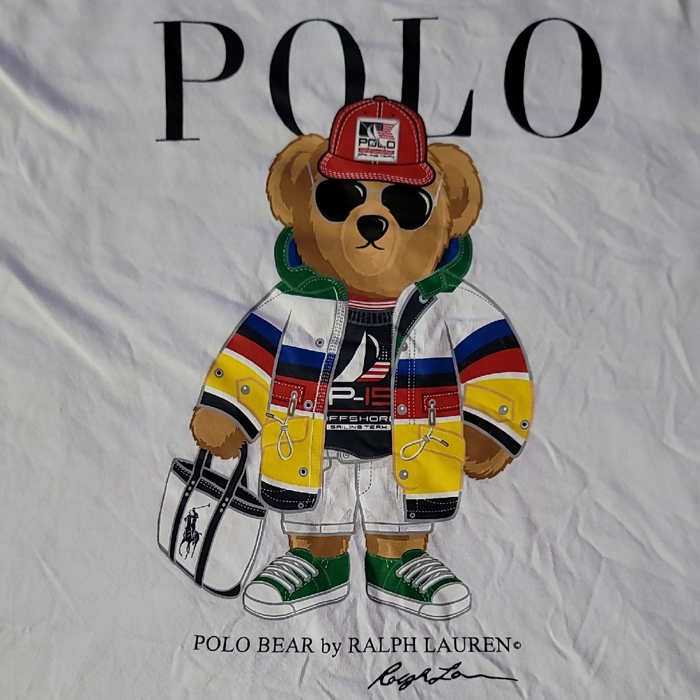 Ralph Lauren White Tee with Colorful Polo Bear